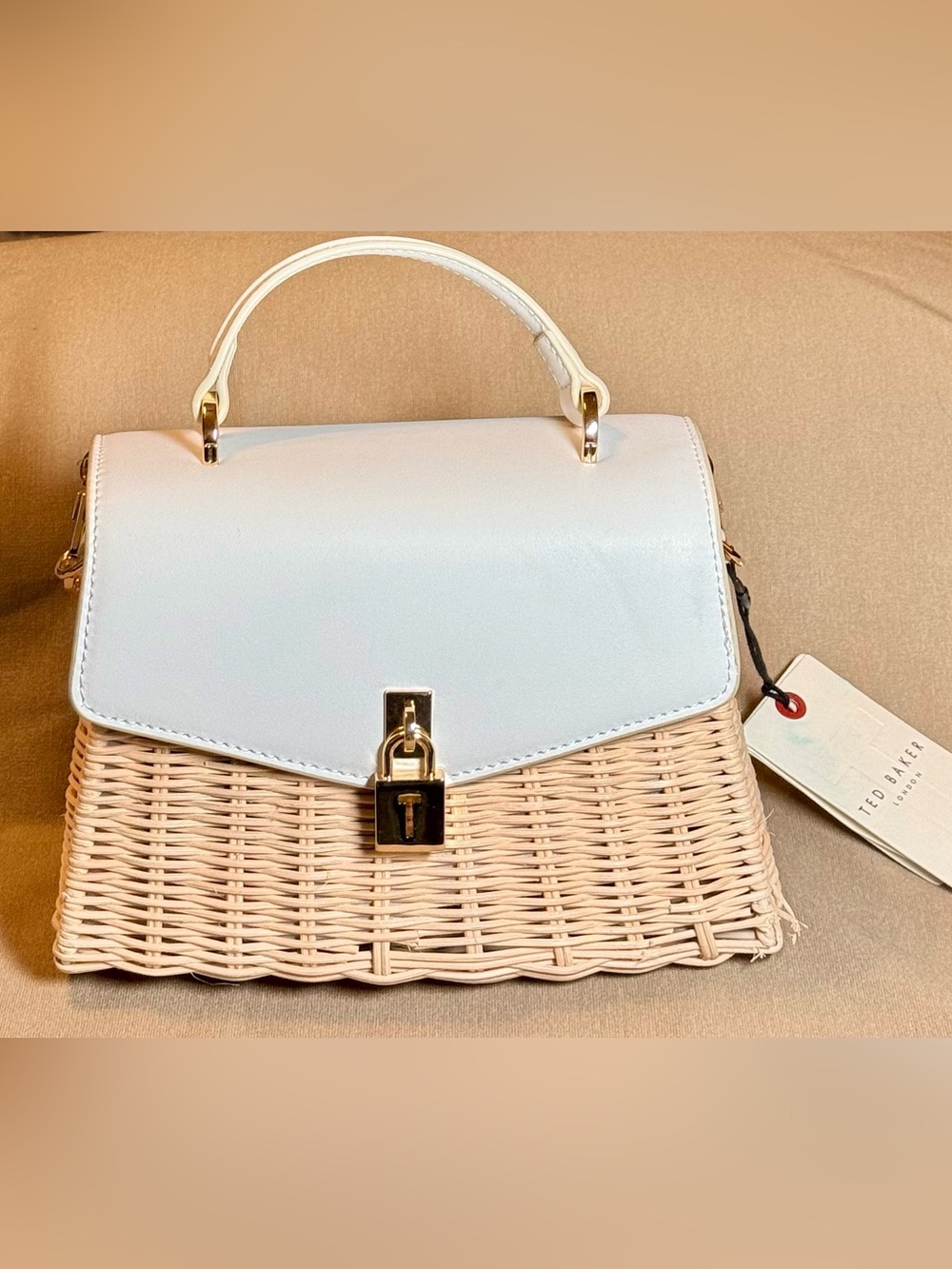 Ted Baker White Leather & Natural Wicker Top-Handle Satchel NWT - Picture 3 of 10